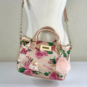 Betsey Johnson XOX - Pink with Roses Satchel Cross Body Purse